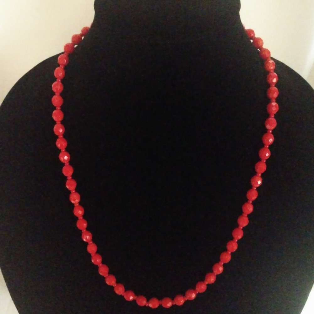 Vintage red glass bead necklace